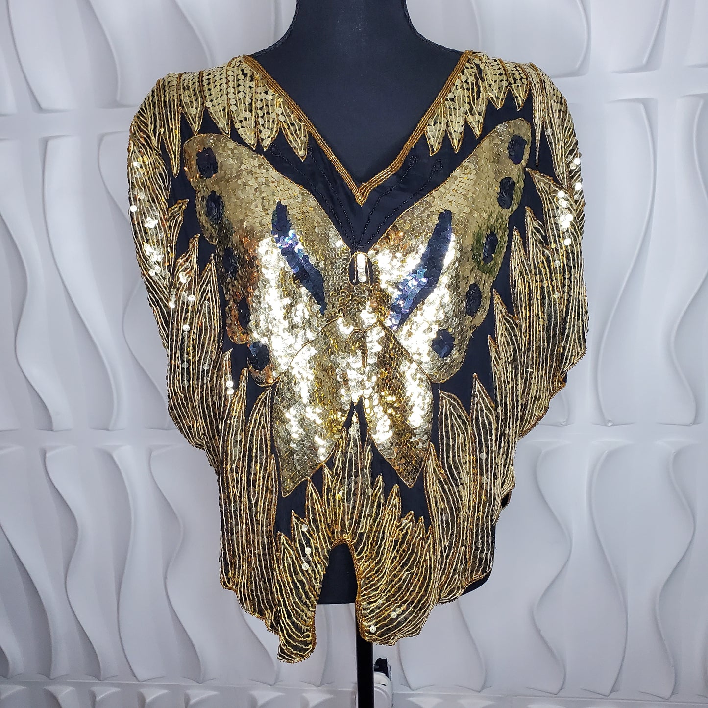 PURE SILK BUTTERFLY SEQUIN TOP