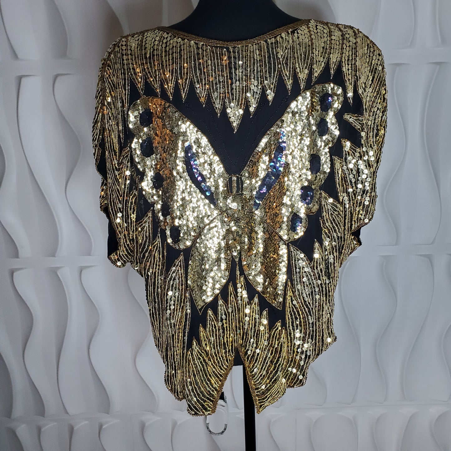 PURE SILK BUTTERFLY SEQUIN TOP